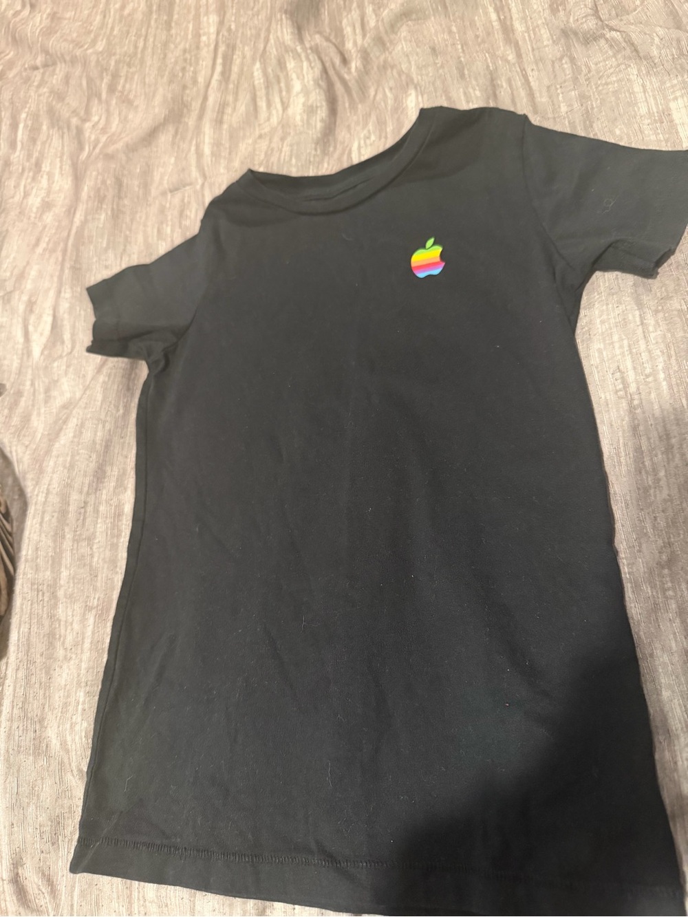 Apple Kids Black Tee with Rainbow Apple Chest Logo